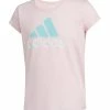 Promo 😍 Adidas Medium Pink & Light Blue Logo Crewneck Tee - 👧 Girls For Kids 🌟