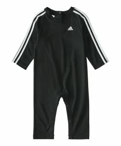 Discount 🔔 Adidas Black & White Stripe Logo Playsuit - Infant For Baby & Maternity 👏