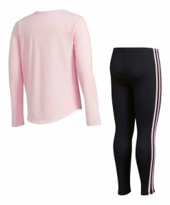 Alternative view of Cheapest ⌛ Adidas Pink Logo Long-Sleeve Tee & Black Signature Stripe Leggings - Toddler & 👧 Girls For Kids 🎉