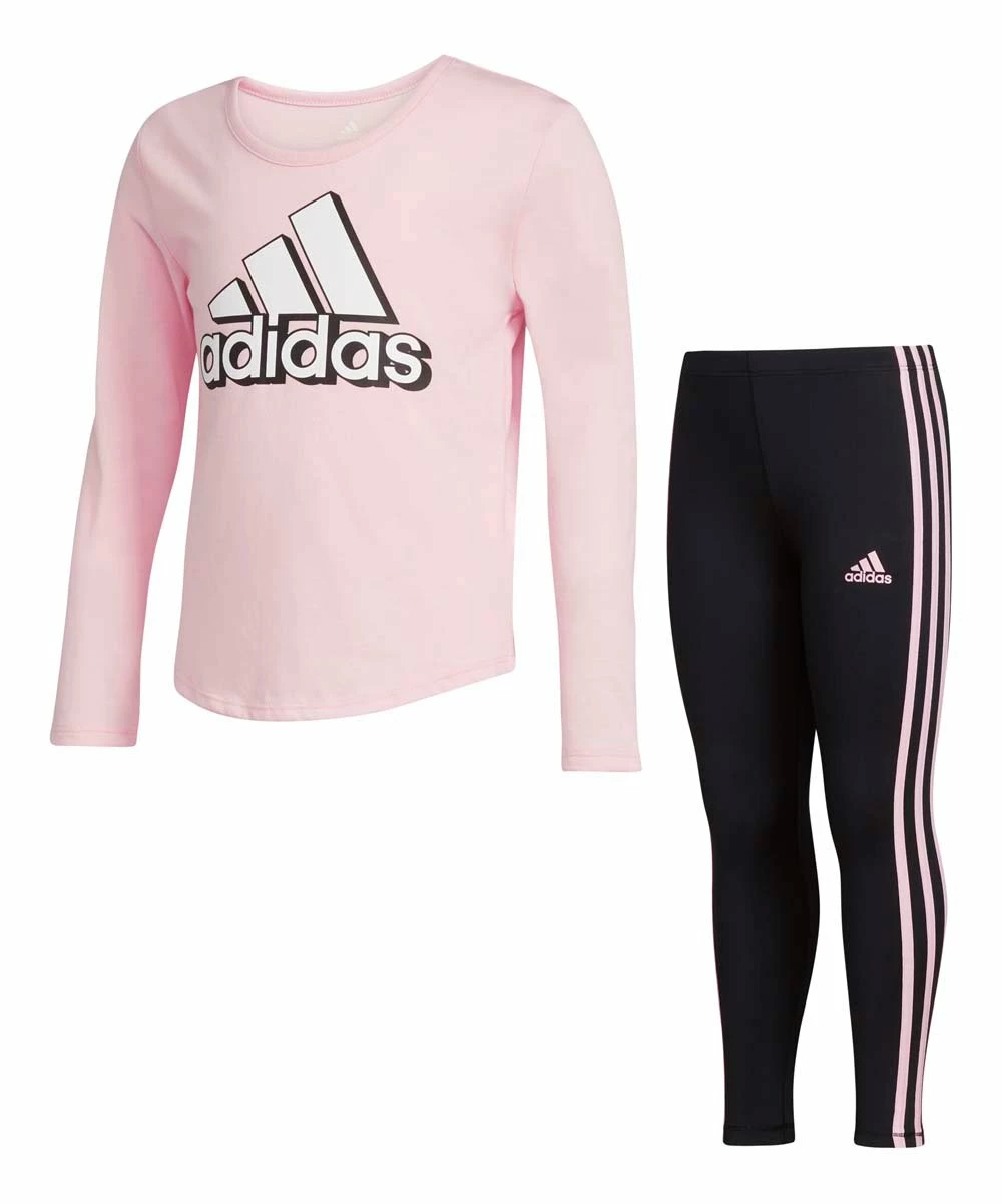 Cheapest โ Adidas Pink Logo Long-Sleeve Tee & Black Signature Stripe Leggings - Toddler & ๐ง Girls For Kids ๐ 1 Cheapest โ Adidas Pink Logo Long-Sleeve Tee & Black Signature Stripe Leggings - Toddler & ๐ง Girls For Kids ๐