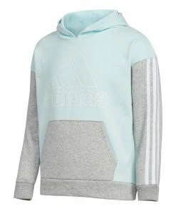 Buy ๐ Adidas Alms Blue & Gray Color Block Logo Pullover Hoodie - ๐ง Girls For Kids โจ