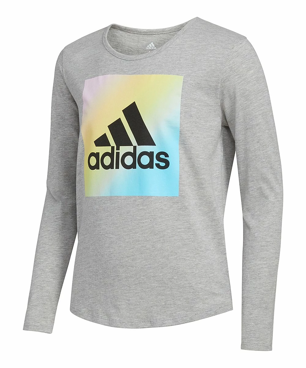 Deals 😀 Adidas Light Gray Heather Gradient Logo Long-Sleeve Tee - 👧 Girls For Kids ⌛ 1 Deals 😀 Adidas Light Gray Heather Gradient Logo Long-Sleeve Tee - 👧 Girls For Kids ⌛