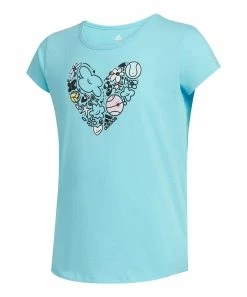 Cheap โ๏ธ Adidas Blue & Pink Floral-Fill Heart Tee - ๐ง Girls For Kids ๐ฅฐ