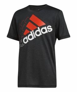 Coupon 🔔 Adidas Heather Black & Red Logo Tee - Boys For Kids ✔️