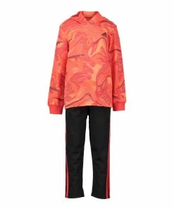 Hot Sale ๐ Adidas Red Orange 'Adidas' Hooded Tee & Black Track Pants - Toddler For Kids ๐คฉ