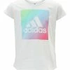New ⭐ Adidas White & Blue 'Adidas' Square Logo Tee - 👧 Girls For Kids 💯