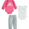 Cheap ✨ Adidas Pink & White Logo Long-Sleeve Bodysuit Set - Infant For Baby & Maternity ✔️