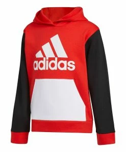 Brand new 🎉 Adidas Vivid Red & Black Color Block Logo Hoodie - Boys For Kids 🛒