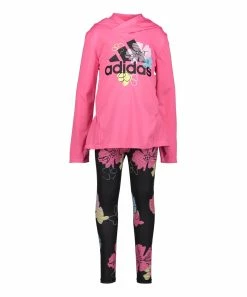 Best Pirce ๐ Adidas Dark Pink 'Adidas' Floral Hooded Tee & Black Floral Leggings - ๐ง Girls For Kids ๐คฉ