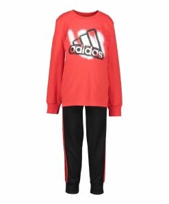 Brand new 🤩 Adidas Vivid Red 'Adidas' Sweatshirt & Black Joggers - Toddler & Boys For Kids 👍
