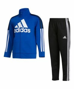 Best Sale ๐ฏ Adidas Bright Blue & White Logo Track Jacket & Black Track Pants - Toddler For Kids ๐งจ