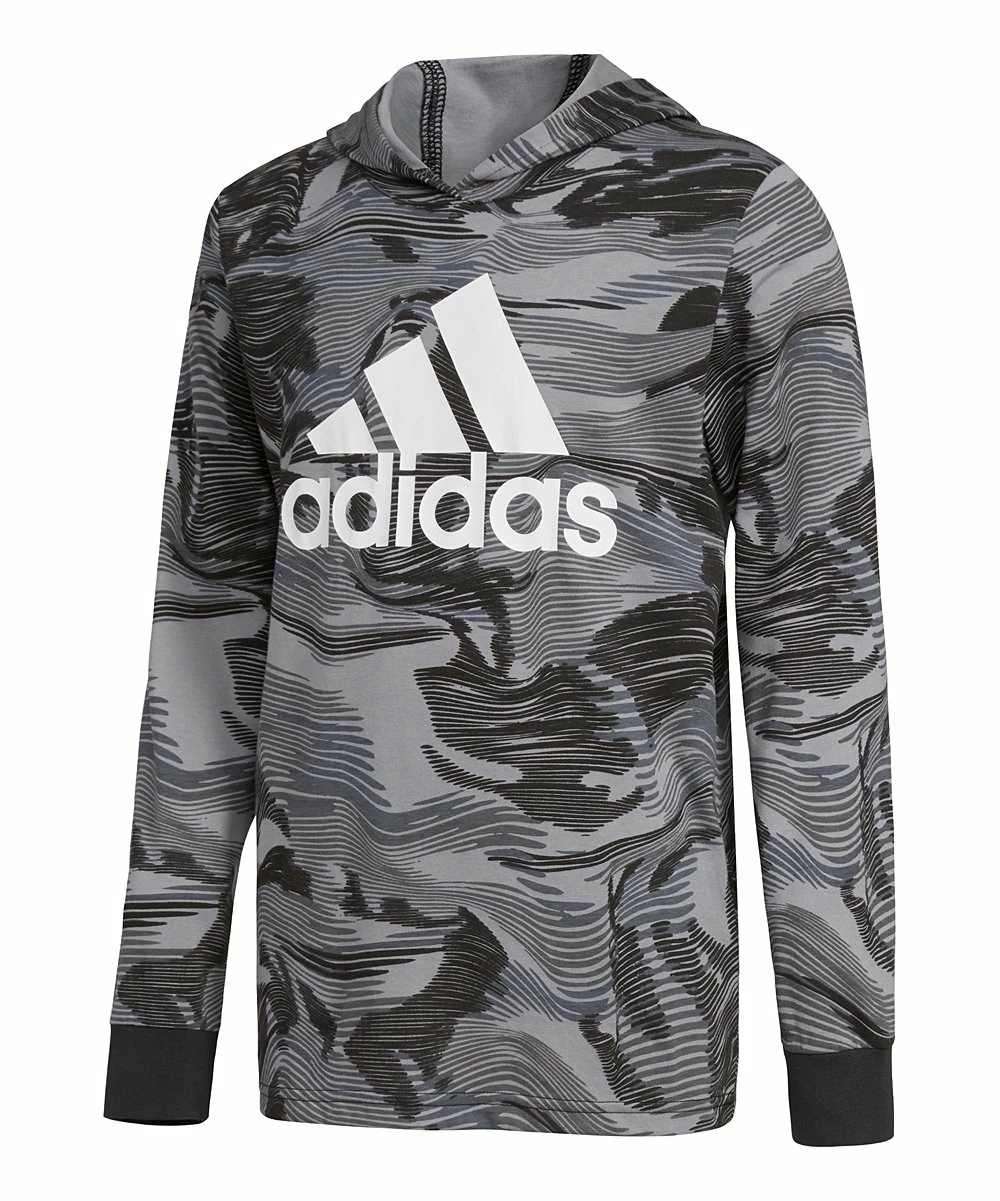 Best Sale ⭐ Adidas Black & Gray Warp Camo Logo Hoodie - Boys For Kids 🛒