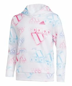 Brand new 💯 Adidas White & Fuchsia Spray-Paint Logo Hoodie - 👧 Girls For Kids 🛒