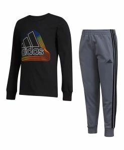 Cheapest ๐ฅฐ Adidas Black & Gray Adidas Logo Sweatshirt Set - Boys For Kids ๐