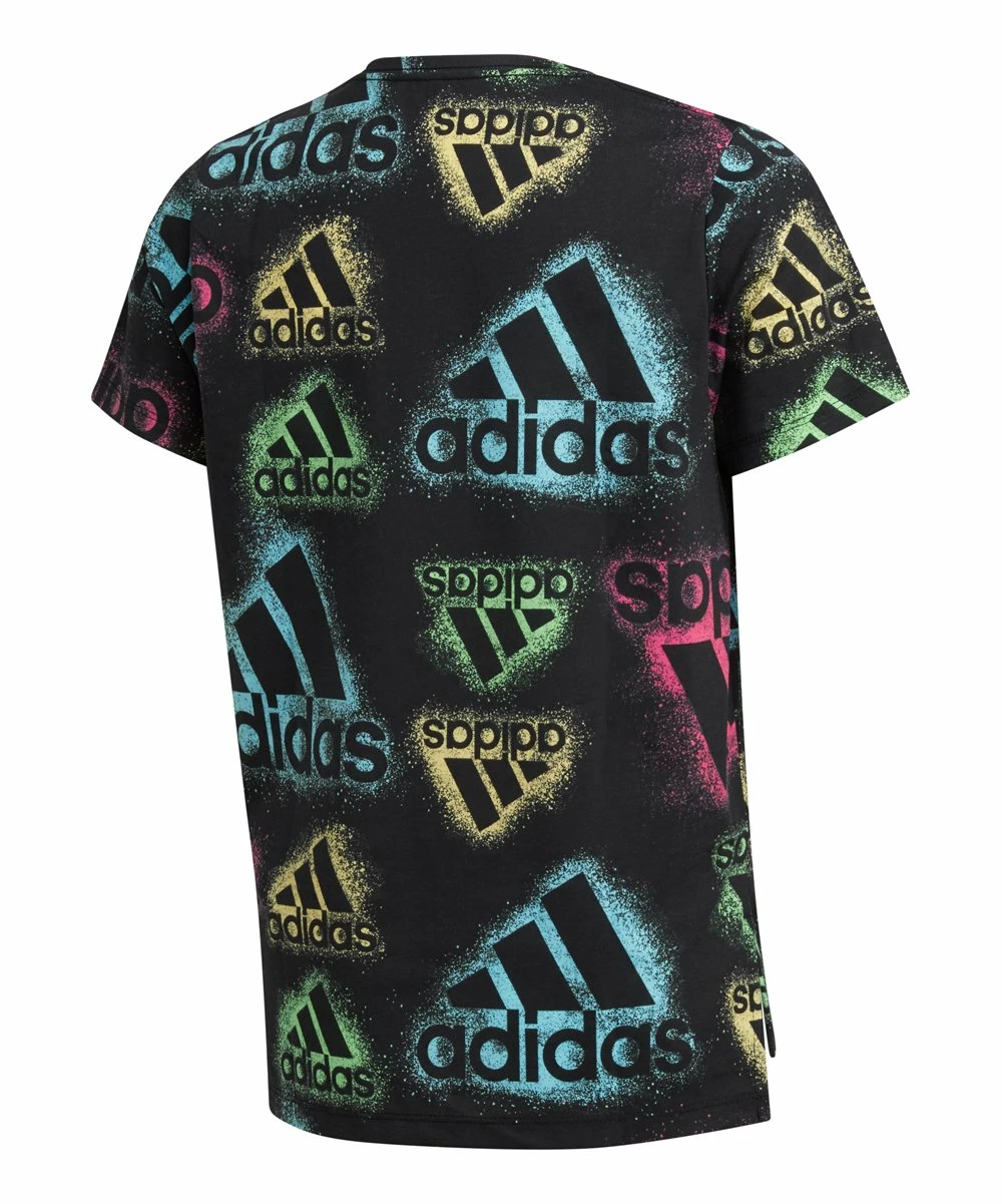 Promo ✨ Adidas Black & Pink Spray-Paint Logo Boxy Crewneck Tee - 👧 Girls For Kids 🥰 - Image 2