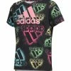 Promo ✨ Adidas Black & Pink Spray-Paint Logo Boxy Crewneck Tee - 👧 Girls For Kids 🥰