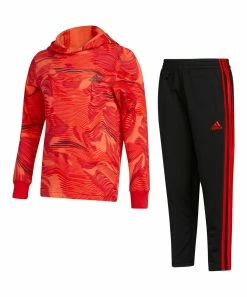 Outlet 🎉 Adidas Red & Orange Abstract Hoodie & Black Track Pants - Boys For Kids ⌛