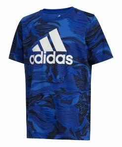 Top 10 🎉 Adidas Blue & White Abstract Logo Crewneck Tee - Boys For Kids ⌛