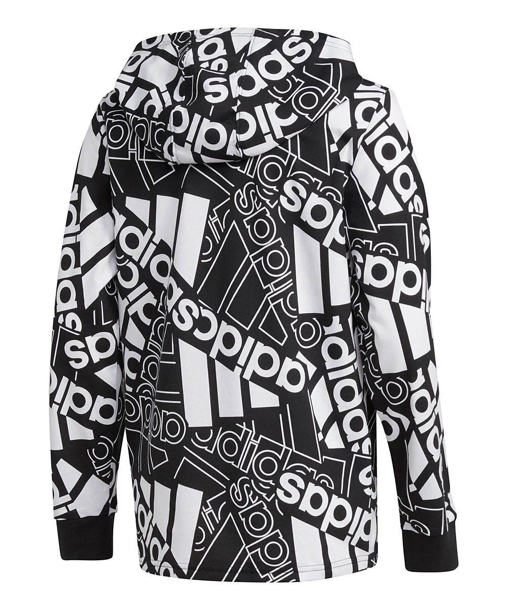Outlet ⭐ Adidas Black & White Abstract Logo Hoodie - Boys For Kids 🎉 - Image 2