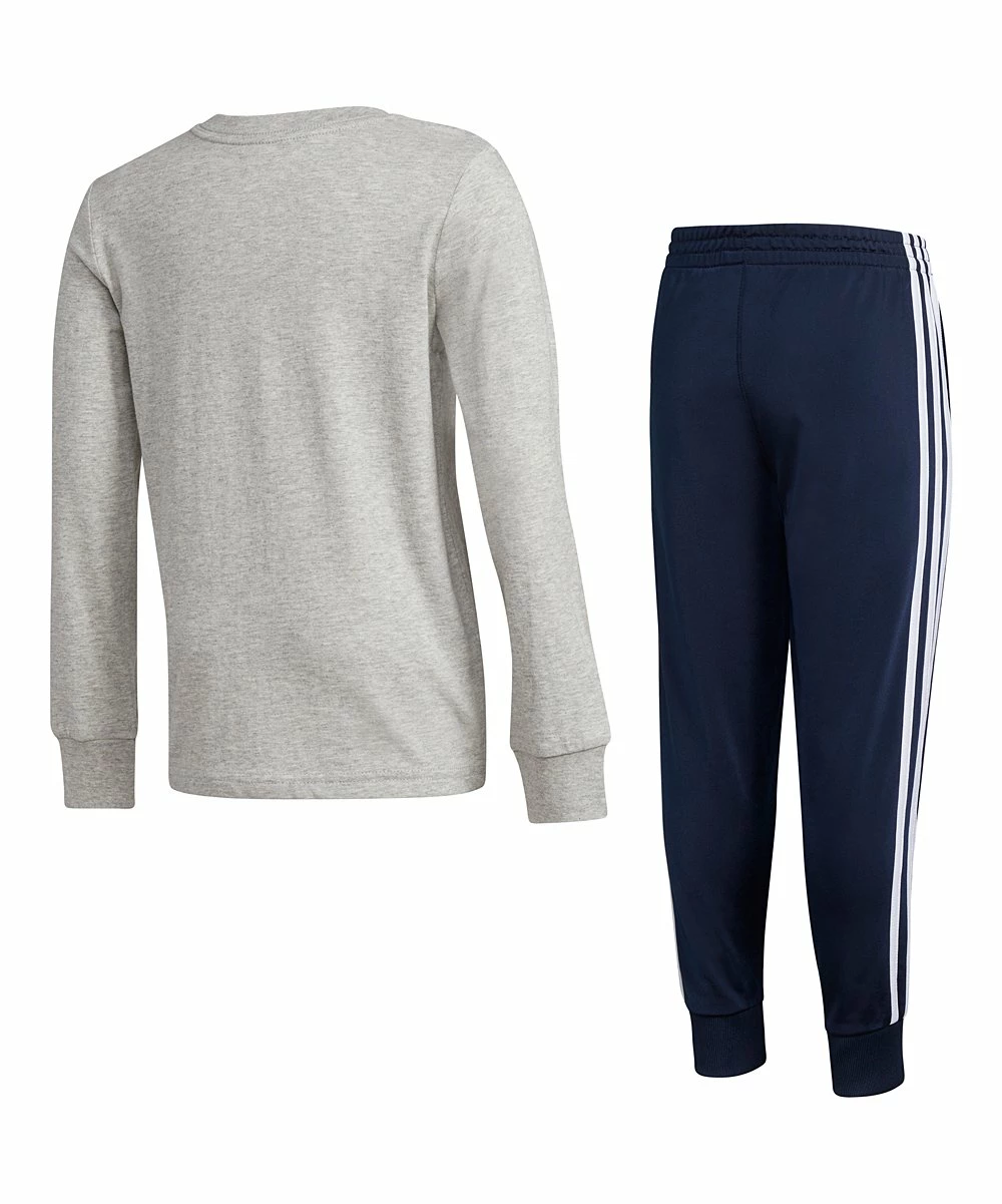 Cheap ๐ฅ Adidas Light Heather Gray Logo Long-Sleeve Top & Navy Stripe Joggers - Toddler For Kids ๐ 2 Cheap ๐ฅ Adidas Light Heather Gray Logo Long-Sleeve Top & Navy Stripe Joggers - Toddler For Kids ๐ - Image 2