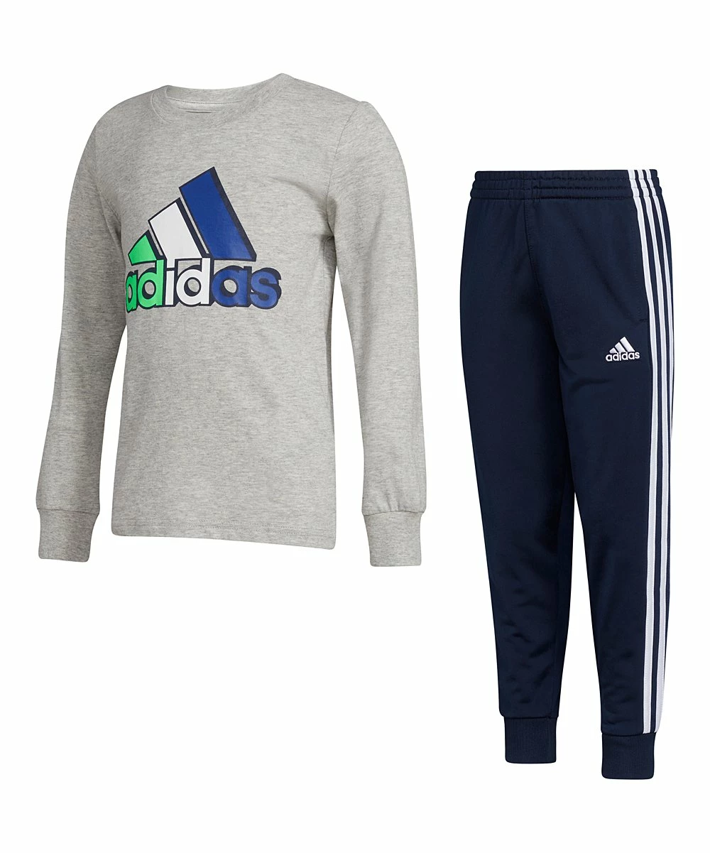 Cheap ๐ฅ Adidas Light Heather Gray Logo Long-Sleeve Top & Navy Stripe Joggers - Toddler For Kids ๐ 1 Cheap ๐ฅ Adidas Light Heather Gray Logo Long-Sleeve Top & Navy Stripe Joggers - Toddler For Kids ๐