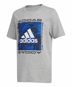 Budget 💯 Adidas Gray & Dark Blue Logo Crewneck Tee - Boys For Kids 🌟