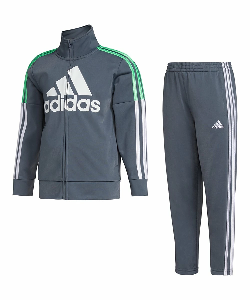 New 🔥 Adidas Gray Logo Track Jacket & White Stripe Track Pants - Toddler For Kids 😉