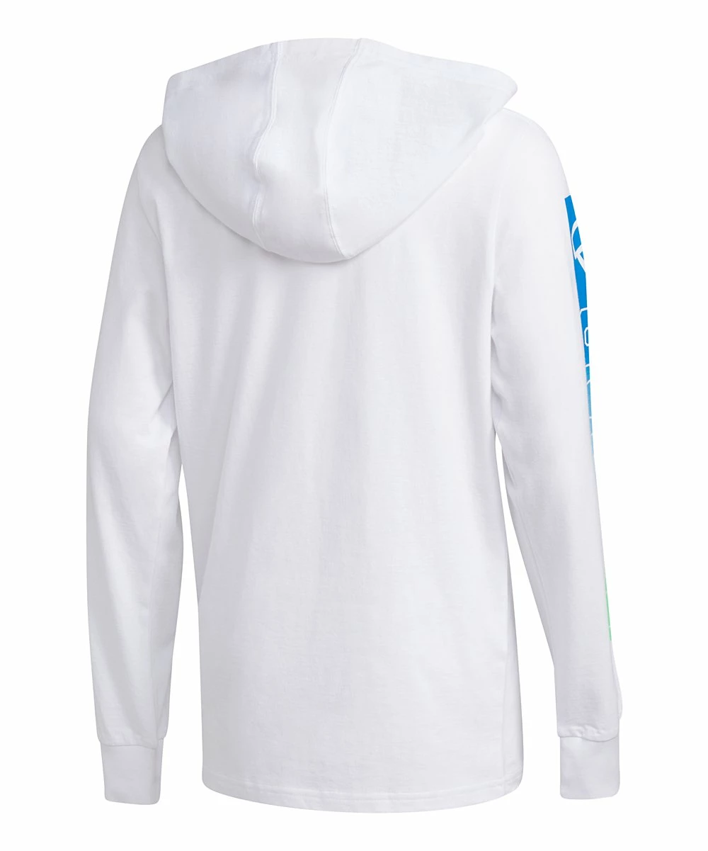 Deals π Adidas White & Blue 'Adidas' Hooded Long-Sleeve Tee - Boys For Kids β¨ - Image 2
