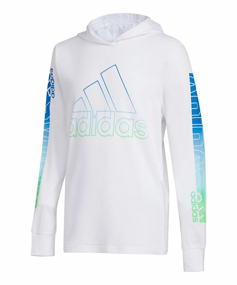 Deals π Adidas White & Blue 'Adidas' Hooded Long-Sleeve Tee - Boys For Kids β¨