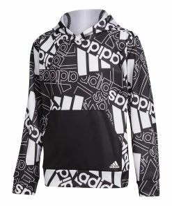 Deals 🥰 Adidas White & Black Abstract Logo Hoodie - Boys For Kids 😍