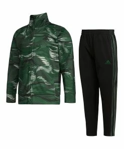 New 🎉 Adidas Dark Green Camo Logo Jacket & Black Stripe Track Pants - Toddler For Kids ✨