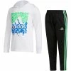 Flash Sale ⭐ Adidas White Logo Hooded Long-Sleeve Top & Black Joggers - Boys For Kids 😍