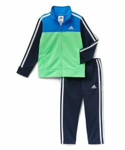 Best Pirce 💯 Adidas Blue Color Block Track Jacket & Black Stripe Track Pants - Boys For Kids 🎁