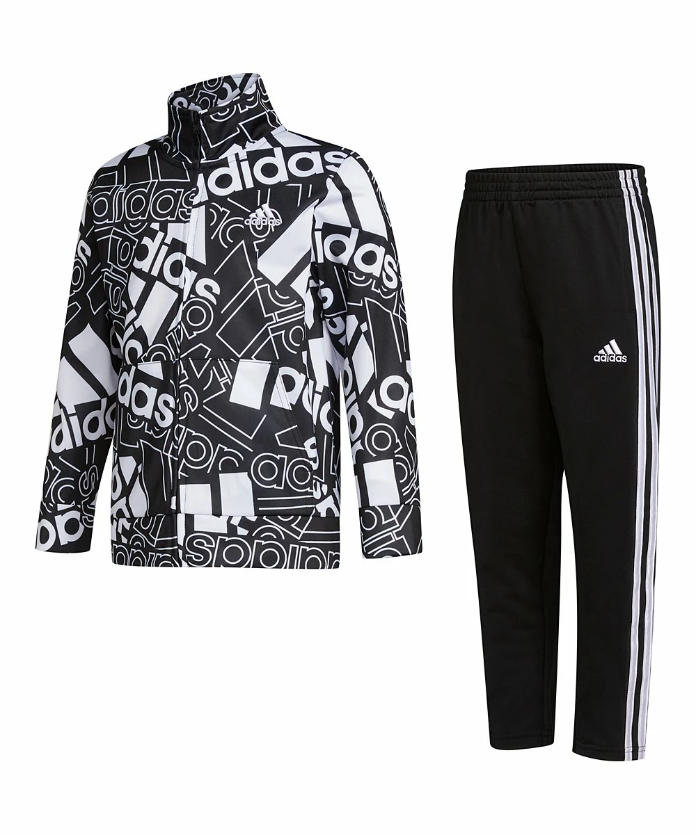 Wholesale 💯 Adidas Bright White Logo Track Jacket & Black Stripe Track Pants - Boys For Kids 🎁 1 Wholesale 💯 Adidas Bright White Logo Track Jacket & Black Stripe Track Pants - Boys For Kids 🎁