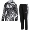 New 🎉 Adidas Bright White Hoodie & Black Stripe Joggers - Boys For Kids 👏
