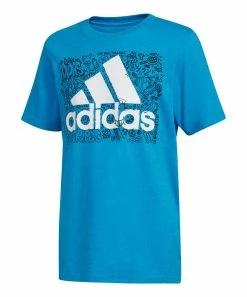 Top 10 โ๏ธ Adidas Blue & White Doodle Logo Tee - Boys For Kids ๐