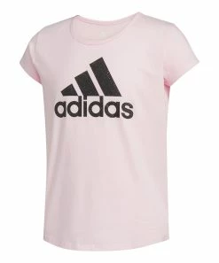 Best deal 🎁 Adidas Pink & Black Logo Tee - 👧 Girls For Kids 🛒