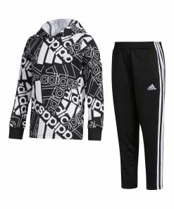 Wholesale ๐ Adidas White Logo Hoodie & Black Stripe Joggers - Toddler For Kids โค๏ธ