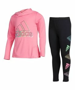 Best deal ⭐ Adidas Pink Logo Hoodie & Black Leggings - 👧 Girls For Kids 👏