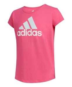 Buy 👍 Adidas Dark Pink & White Logo Tee - 👧 Girls For Kids 🔥
