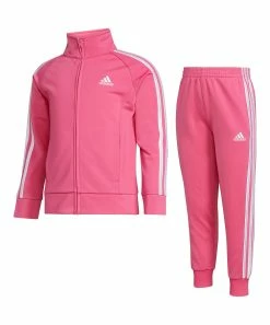Cheap ✨ Adidas Dark Pink Stripe Logo Track Jacket & Track Pants - 👧 Girls For Kids 🎁