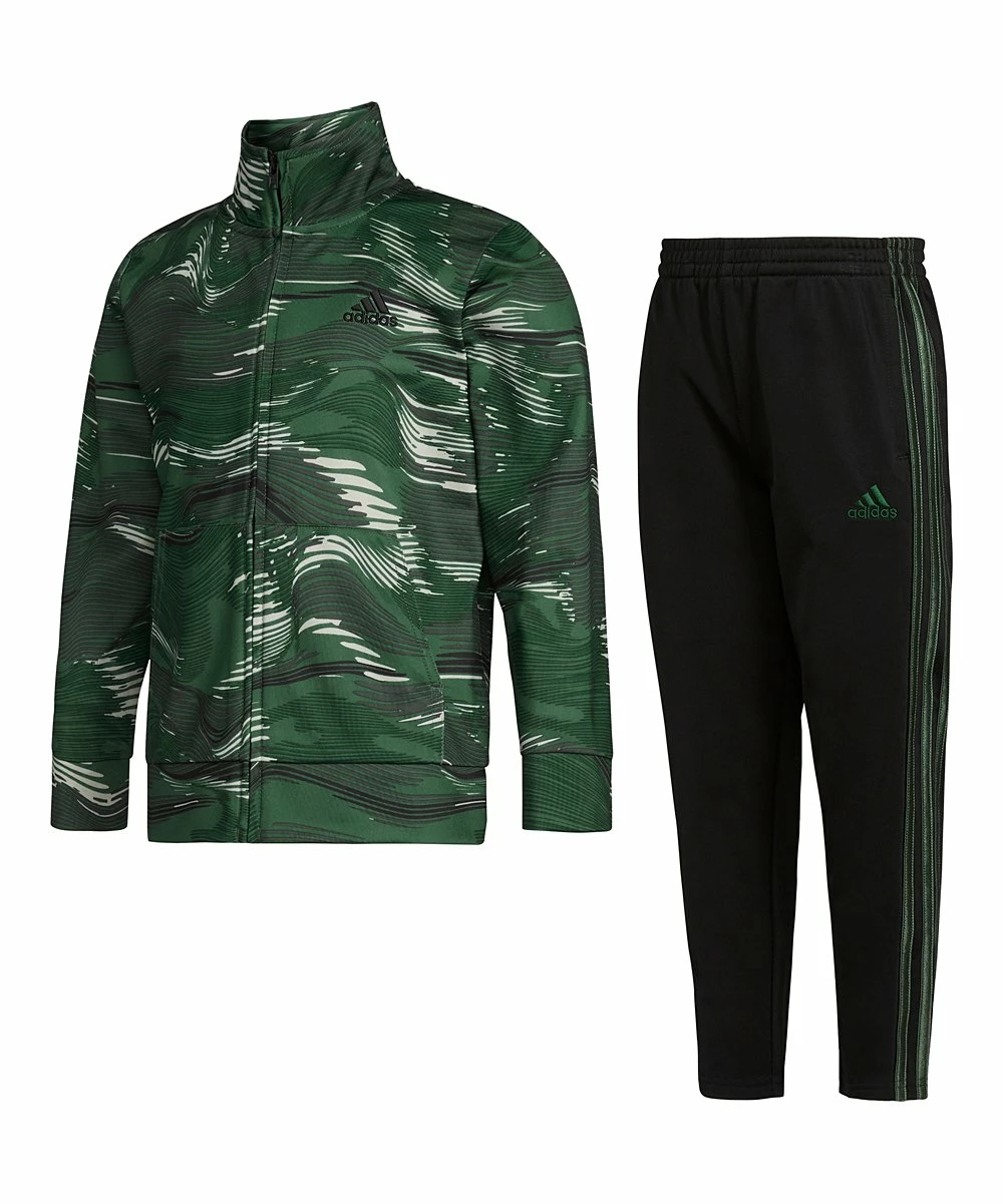 Cheapest ❤️ Adidas Green Camo Logo Jacket & Black Stripe Track Pants - Boys For Kids 😀