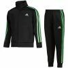 Best Pirce 🤩 Adidas Black Logo Track Jacket & Bright Green Stripe Track Pants - Boys For Kids 🎁