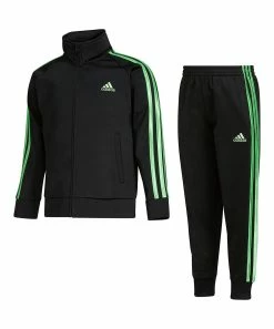 Best Pirce 🤩 Adidas Black Logo Track Jacket & Bright Green Stripe Track Pants - Boys For Kids 🎁