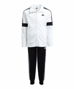 New ๐ฅฐ Adidas White Logo Zip-Up Zip-Up Jacket & Black Track Pants - Boys For Kids ๐
