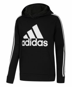 Wholesale 🧨 Adidas Black Logo Three-Stripe Hoodie - Boys For Kids 👍